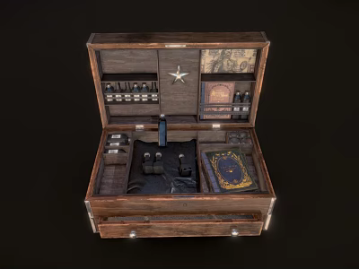 Open Wooden Toolbox With Various Hardware Tools And Organized Storage Sections 3d model