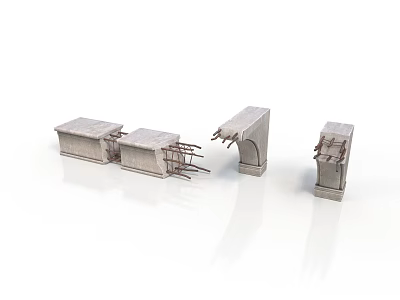 Detailed Architectural Structure Model With Concrete Blocks And Exposed Reinforced Steel Sections 3d model
