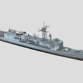 Gray Military Warship 3D Model With Deck Mast And Radar Equipment