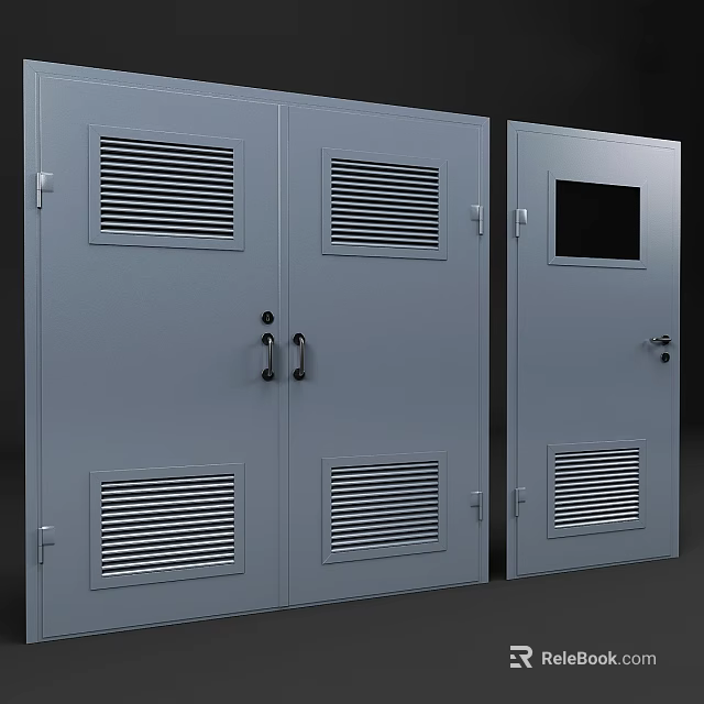 Metal Security Door Design With Double Doors Single Panel And Ventilation Grilles 3d model