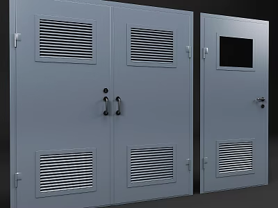 Metal Security Door Design With Double Doors Single Panel And Ventilation Grilles 3d model