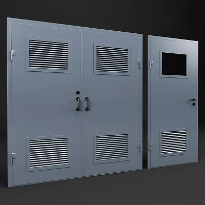 Metal Security Door Design With Double Doors Single Panel And Ventilation Grilles 3d model