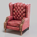 Red Tufted Single Sofa With Carved Armrests And Wooden Legs