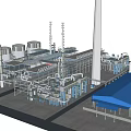 Modern Industrial Plant Infrastructure With Tall Towers Pipes And Storage Tanks