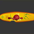 Red Crab Riding On Yellow Surfboard With Green Lightning Patterns And Sun Design