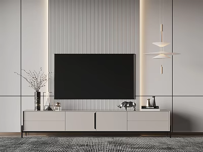 Modern TV Stand with Drawers TV Striped Wall Pendant Light and Decorative Items 3d model