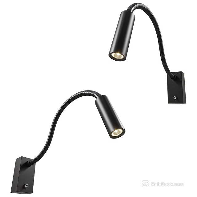 Modern Black Curved Wall Lamp With Adjustable Arm And LED Lighting 3d model