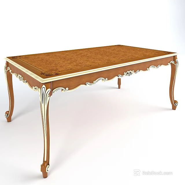 Classic Wooden Coffee Table With Carved Details And Decorative Gold White Trim Legs 3d model 