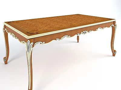 Classic Wooden Coffee Table With Carved Details And Decorative Gold White Trim Legs 3d model