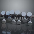 Multiple Silver Colored Piston Connecting Rod Assemblies Neatly Arranged With Reflective Surface On Dark Background 3d model
