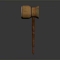 Traditional Weapon With Wooden Handle And Round Head Featuring Colored Decorative Stripes