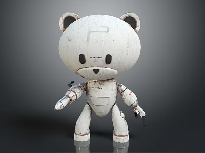 Smart Machine Bear Shaped Robot Doll With White Body Mechanical Structure And Head Letter P 3d model