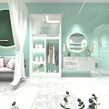 Modern Beauty Hair Salon Interior With Green Walls White Workstations And Product Displays
