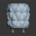 Light Blue Ottoman With Diamond Stitching And Short Wooden Legs Design