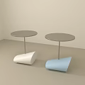 Two Modern White And Blue Side Tables With Round Top And Unique Base Design 3d model