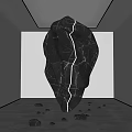 Black Stone Sculpture With Lightning Crack In White Room Gray Floor Ceiling Light
