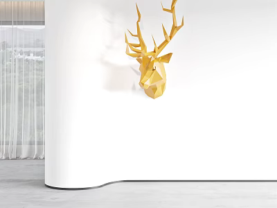 Golden Geometric Deer Head Animal Wall Decor for Modern Minimalist Home Interior 3d model
