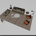 Beige Sofa and Round Coffee Table Set With Patterned Rug Orange Chairs and Floor Lamp 3d model
