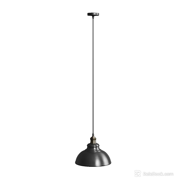 Modern Black Minimalist Pendant Light With Slender Metal Cord And Dome Shade 3d model 