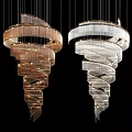 Two Elegant Spiral Chandeliers With Layered Design And Transparent Decorative Elements