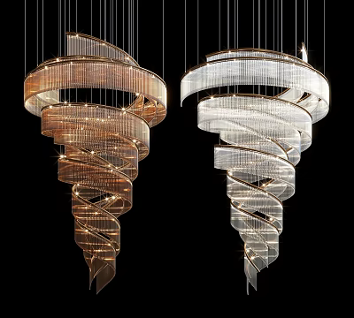 Two Elegant Spiral Chandeliers With Layered Design And Transparent Decorative Elements 3d model