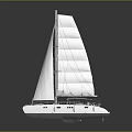 Modern Catamaran Sailboat With Multiple White Sails And Wooden Deck Design