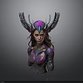 Sci Fi Fantasy Female Character Bust With Antler Like Headdress And Purple Pink Iridescent Armor