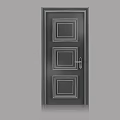 Modern Dark Colored Swing Door with Three Square Panels and Silver Handle 3d model