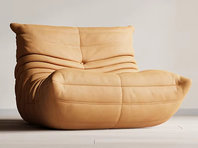 Modern Tan Leather Single Sofa With Plush Curved Design For Living Room 3d model