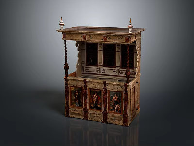 Traditional Wooden Cabinet With Intricate Carvings Decorative Columns And Ornate Panels 3d model