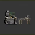 Vintage Industrial Furniture Featuring Stone Top Workbench With Drawers And Side Table Decorative Elements