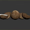 Whole and Halved Fresh Coconut with White Meat and Empty Shells 3d model
