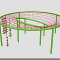 Circular Playground Equipment With Green Frame Red Netting And Climbing Elements 3d model