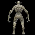 Silver Skinned Muscular Monster Character With Pointed Ears And Sharp Claws For Game And Film 3d model