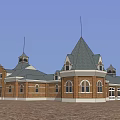 Classic Traditional Red Brick Building With Steeply Pitched Roof And Multiple Windows