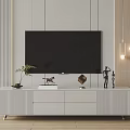 Modern TV Stand With TV Decorative Items Small Plant And Storage Drawers