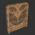Double Metal Swing Door With Intricate Cutout Patterns And Rivet Details