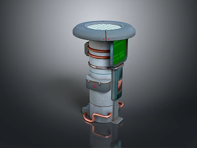 Industrial Equipment With Cylindrical Structure Top Grid Red Rings Green Panel And Copper Tubes 3d model