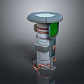 Industrial Equipment With Cylindrical Structure Top Grid Red Rings Green Panel And Copper Tubes