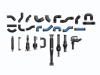 Various Plumbing Pipes And Fittings Including Elbows Valves Straight Tubes And Connectors 3d model
