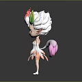 Cute Game Movie Character With Colorful Hair Pink Green Accents White Dress Pink Tail