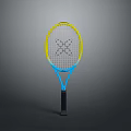 Colorful Tennis Racket With Yellow Blue Frame And Black Grip Design