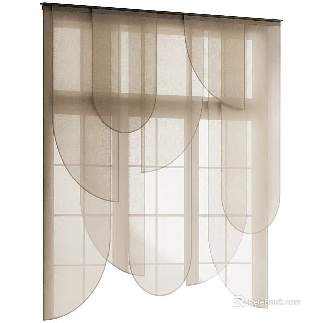 Beige Transparent Sheer Curtains With Arched Design For Light Elegant Window 3d model 