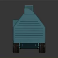 Turquoise Toy Train Carriage With Caterpillar Wheels And Detailed Structure