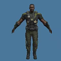 Game Movie Character In Tactical Green And Black Outfit With Yellow Accents And Armored Gear