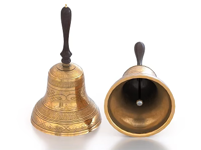 Decorative Ornament Set Brass Bells With Black Handles And Carved Patterns 3d model
