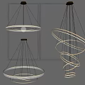 Sleek Modern Illuminated Chandeliers Featuring Circular Rings And Spiral Design Details