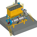 Large Scale Industrial Rotary Drum Equipment with Yellow Frame and Blue Cylinder