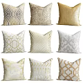 Stylish Decorative Throw Pillows With Various Gold And White Patterns For Home Decor 3d model