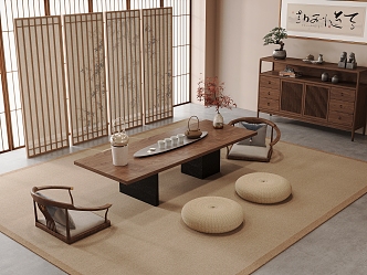 New Chinese Zen Tea Room Tea Table and Chair Tea Cabinet Screen Partition 3d model